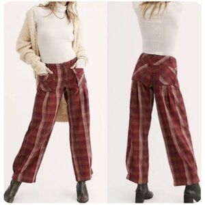 Free People Plaid Wide Leg Pants in Red and Brown